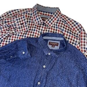 Johnston & Murphy Lot Button Shirts XL Linen Cotton Plaid Slim Blue Red Brown